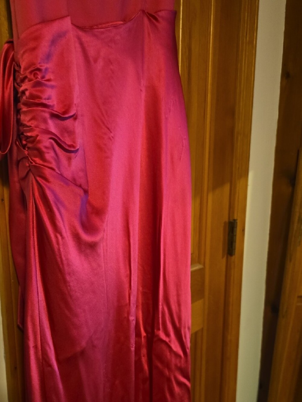 cinq a sept Hot Pink Satin Maxi Dress with Side Bow - Picture 12 of 16
